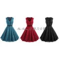80118 Lace trim hollow waist lace dress (Black, Lake Blue, Red)