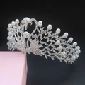 Crystal Swan Tiara Design Pearl Wedding Party Hair Trim Silver Harem Bride Crown