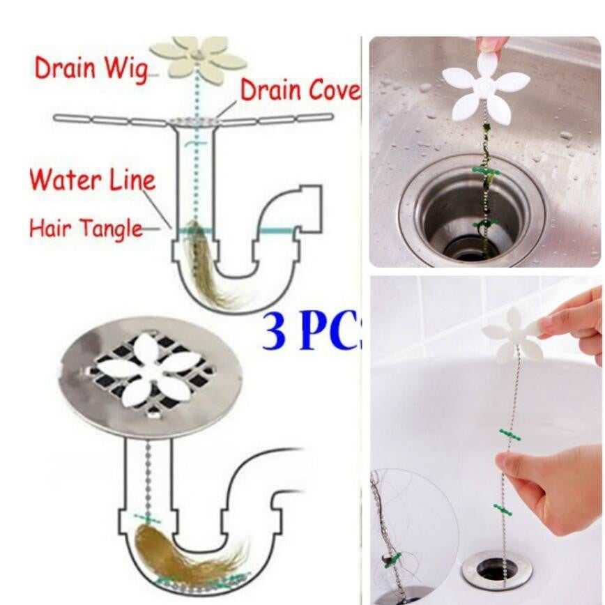 3 Pcs Drain Trap Dredge Drain Hair Cleaning Hook Chain Catcher Cleaning Tool