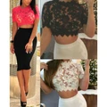 ?Clearance Sale? Sexy Lace Floral Hollow Out Short Sleeve Crop Tops Blouse