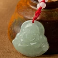 Red String Green Faux Jade Buddha Pendant Necklace