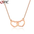 New Plated 18K Rose Gold Love Heart Shaped Gold Necklace Double Ring