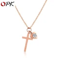 Small fresh love cross titanium steel rose gold color clavicle necklace female