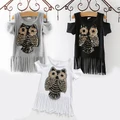 Summer Toddler Girl Owl Pattern Tassel Vest Top T-Shirt 3-8Yrs