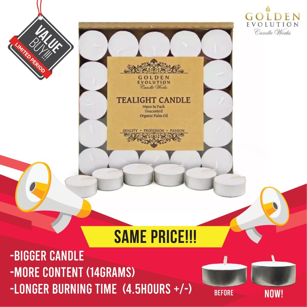 GE Candle Works 50 PCS Unscented Palm Tealight Candle (White)