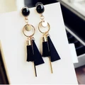 Stylish Wooden Tassel Earrings Geometric Long Earrings Black Earrings for Women