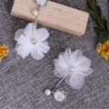 White Opal Lace Flower One Pearl Long Drop Earrings Wedding Bridal Bridesmaid