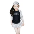 Xiang Ru Girls Kids Black White Stripes Sun Protection Swimsuit Beachwear