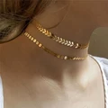 LT Bohemian Sequins Fish Bone Necklace Simple Double Layer Chokers Women Jewelry