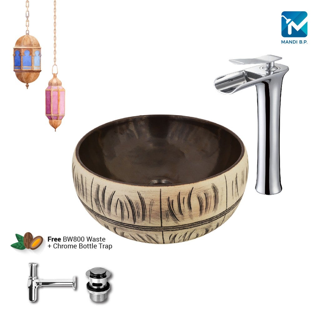 Art Countertop Basin With Silver Mixer Set