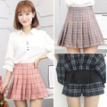 2018 summer lattice pleated high waist large size student a word culottes skirt