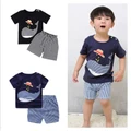 Baby boys Cute Short Sleeve Cartoon printing T-shirts Tops+Stripe Shorts Set