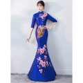 BEAUNIQUE Royal Blue Cheongsam Mermaid Fish Tail Dinner Dress Peafowl Peacock
