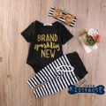 DS2-Sparkling Newborn Baby Girls Tops Romper Stripe Pants 3Pcs Outfits Set