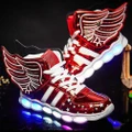 Boys Girls LED Light up USB charger Sports Sneakers Boots Loafer Kids Shoes Size 25-37