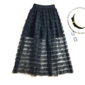 New Fashion Women Casual Elastic High Waist Pleated Net Yarn Fluffy Skirt LSBSQ80060