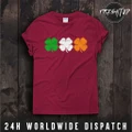 Men T Shirt Graphic St Patricks Day Tees Ireland Colours Flag Shamrock Four Leaf Clovers Red
