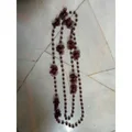 Dark Brown Pearl With Lace Long Chain / Necklace / Rantai Leher Mutiara Coklat Panjang Wanita Perempuan