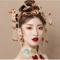 Chinese bridal headdress tassel headband hairpin earrings set