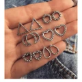 6 Pairs/Set Vintage Boho Heart Moon Triangle Stud Earrings