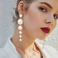 Women's Elegant Big Simulated Pearl Long Tassel Earrings Ear Stud Jewelry Gift