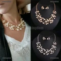SHKINGDOM Pearls Crystal Tree Leaves Necklace Earring Elegant Ladies Luxury Jewelry Set