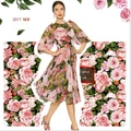 big pink rose flower print silk chiffon fabric, soft chiffon thin fabric