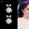?ReadyStock?Shiny Ice Crystal Flower Pendant Earrings Cube Zirconia Bowk Tie St