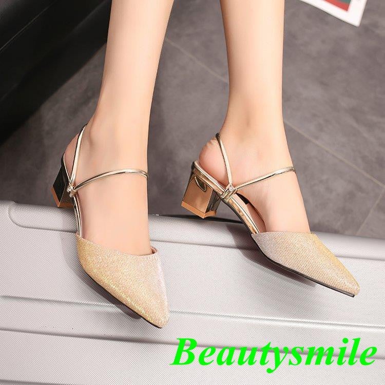 Sharp high heel with thick with Baotou sandals slippers female summer half dragging dragging women's shoes