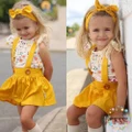 BBA-Toddler Baby Girls Outfits Floral Tops+Belt Dress Kids Party Clothes 3Pcs
