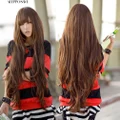 ??Women 80cm Fashion Long Curly Wavy Style Cosplay Full Hair Wig with Neat Bangs