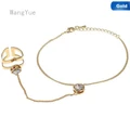 Fashion Women Rhinestone Crystal Gold Plated Ring Bracelet Punk Jewelry