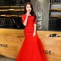 big lace, sexy lace fish tail, slim, bride, wedding, red toast dress.