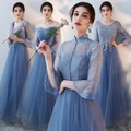 summer blue long sisters, bridesmaid dress, dress, evening dress, evening dress