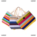 womens girls large striped summer shoulder shopper tote canvas beach bag