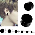 2PCS Titanium Steel Black Round Nonporous Magnet Earrings Unisex Ear Studs