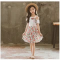 2018 O-neck Print Tops Dresses 2 Piece Set Girl Kids Costume Children Clothes