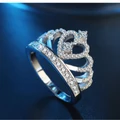Silver Diamond Crown Ring Heart Shape Princess Ring Wedding Jewelry Size 5-11