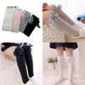 Girls Kids Cotton Socks Tights School High Knee Gridding Bow Dance Stockings