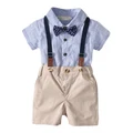 Boy Casual Stripe Shirt Romper+Shorts+Bow Tie Outfits Set