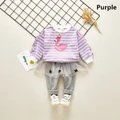 Baby girls' autumn bird printed stripe tops and pants suits