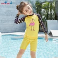 3pcs Cute Girl Swimming Suit Kids Swimwear Gardis Baju Renang Tops+Shorts+Cap