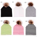 Baby Hat Faux Fur Baby Cap Cotton Pompom Bobble Hat For Kids Winter Boys Girls Caps Artificial Fur Children&#39;s Hats