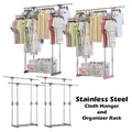 Pole Adjustable Stainless Steel Cloth Hanger and Organizer Rack