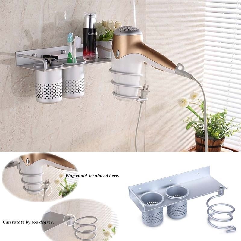 Multifunctional Metal Hair Dryer Holder Shelf Bathroom Storage Wall Hanger