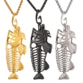 Fish Hook Fish Bones Pendant Necklace for Women/Men