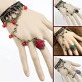 Fashion Jewelry Gothic Lolita Lace Flower Bracelet Chain Ring Gift 4 Colors