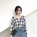 Korean Style Long Sleeve Black & White Checker Blouse