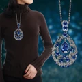 City?Fashion Women Rhinestone Water-Drop Long Pendant Necklace Sweater Chain Decor