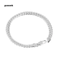 YAR_Fashion Men's Flat Curb Silver Plated Chain Simple Design Bracelet Jewelry Gift